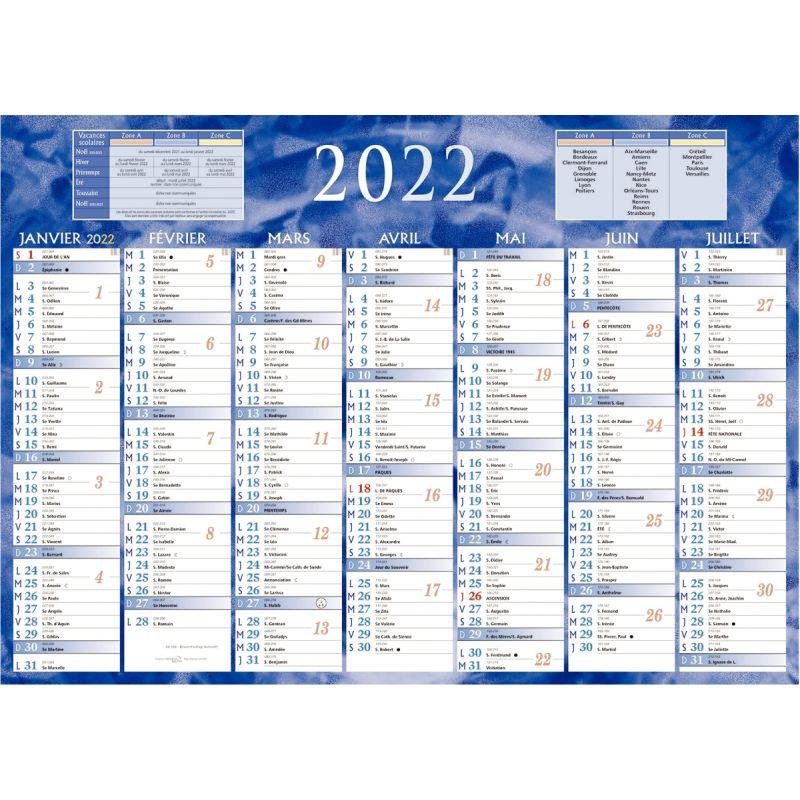 Calendrier semestriel 7 mois par face 38,5x54cm bleu
